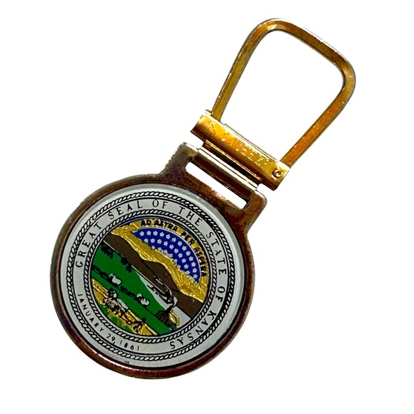 Unbranded Other - Great Seal Of The State Of Kansas Gold Tone Key Ring Seal Logo January 29, 1861